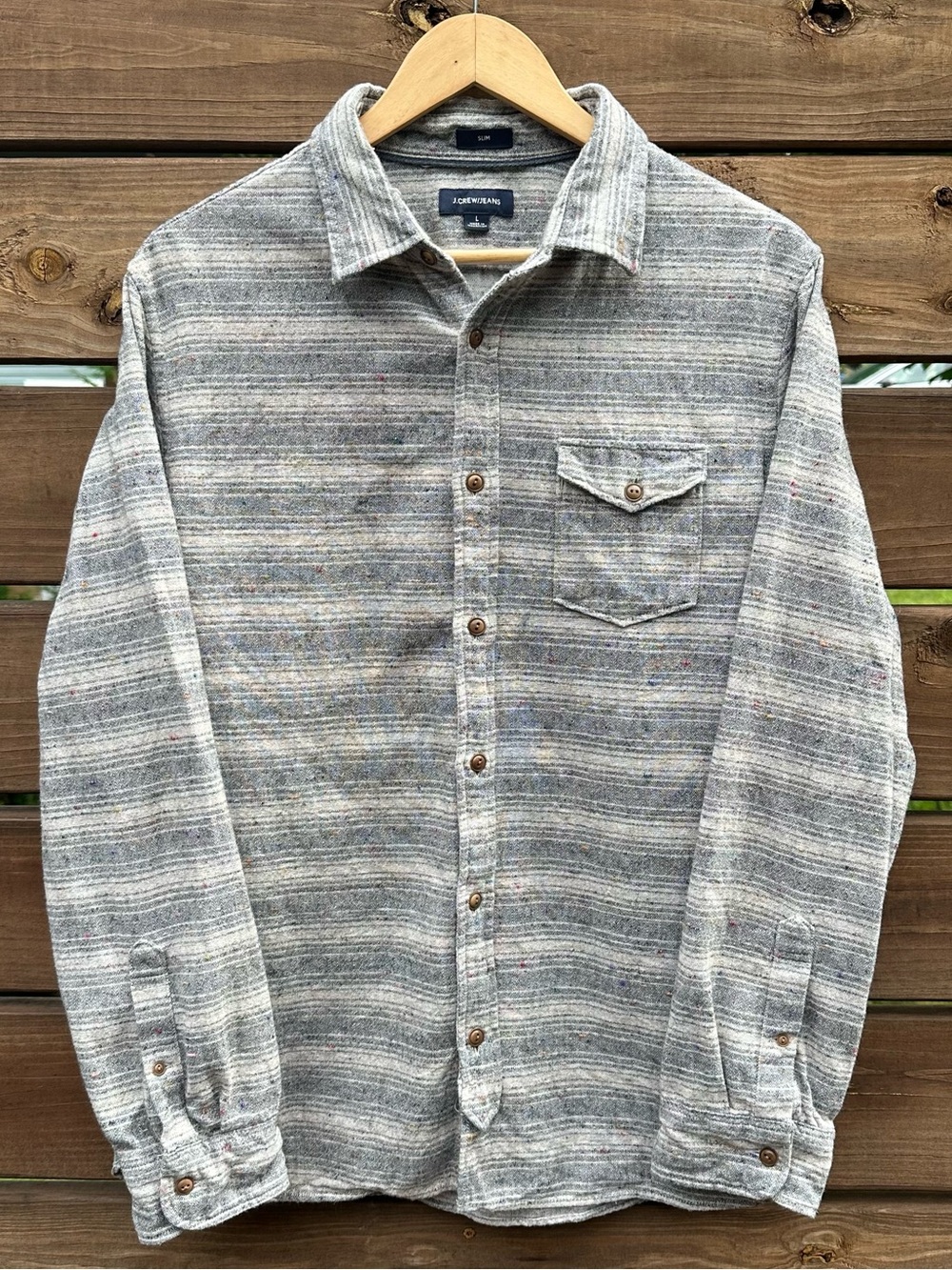 J. Crew Jeans Men’s Striped Wool Cotton Blend Button-Down Shirt